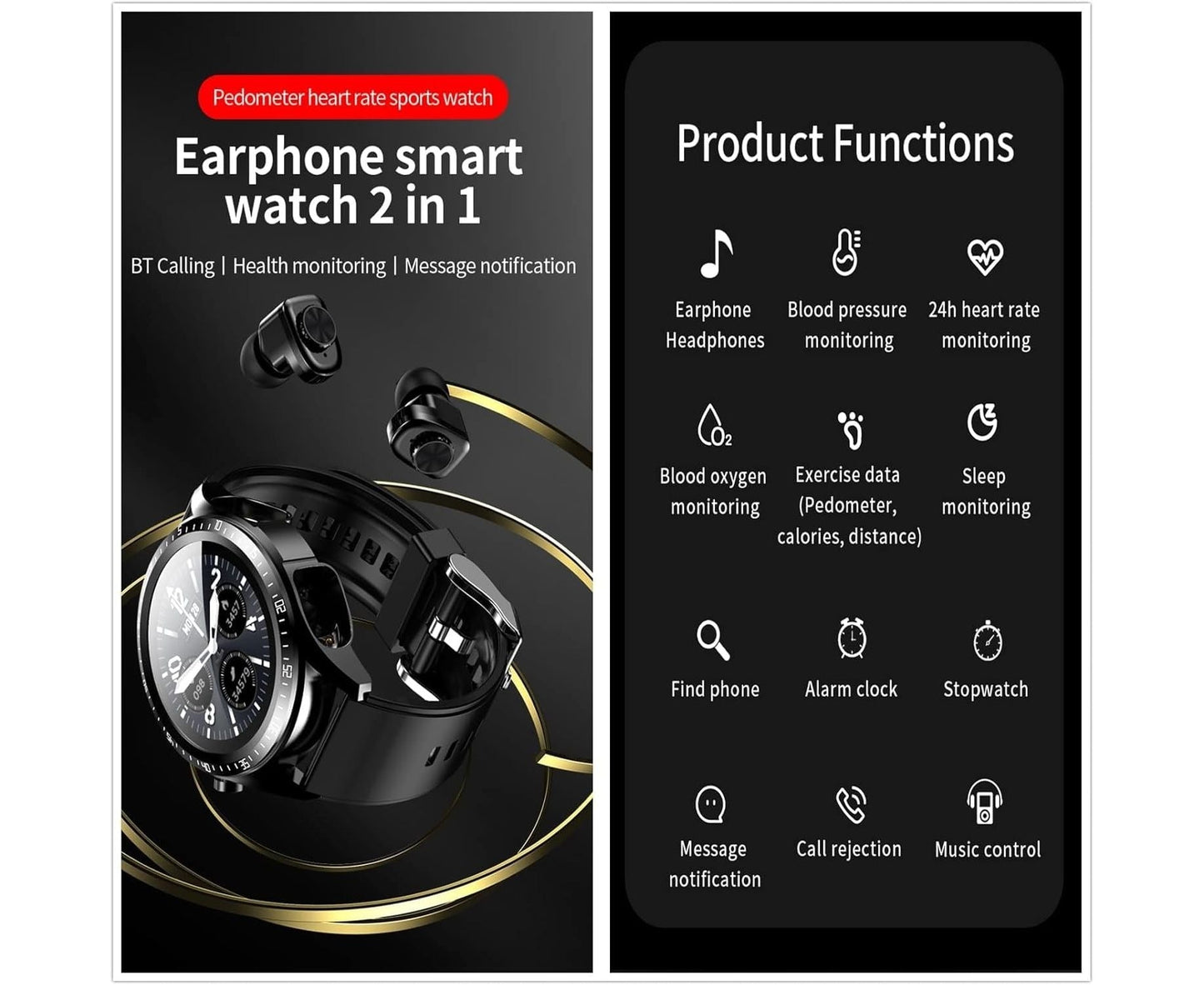 2 in 1 hifi wireless earphone men smart watch
