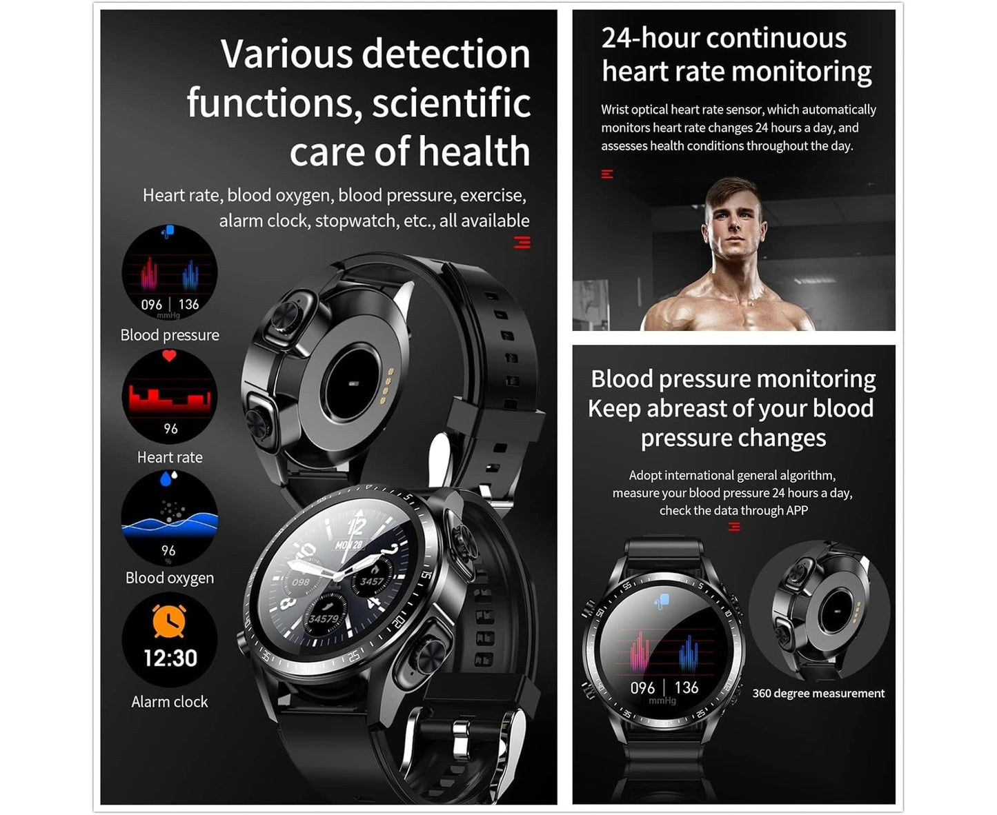 2 in 1 hifi wireless earphone men smart watch
